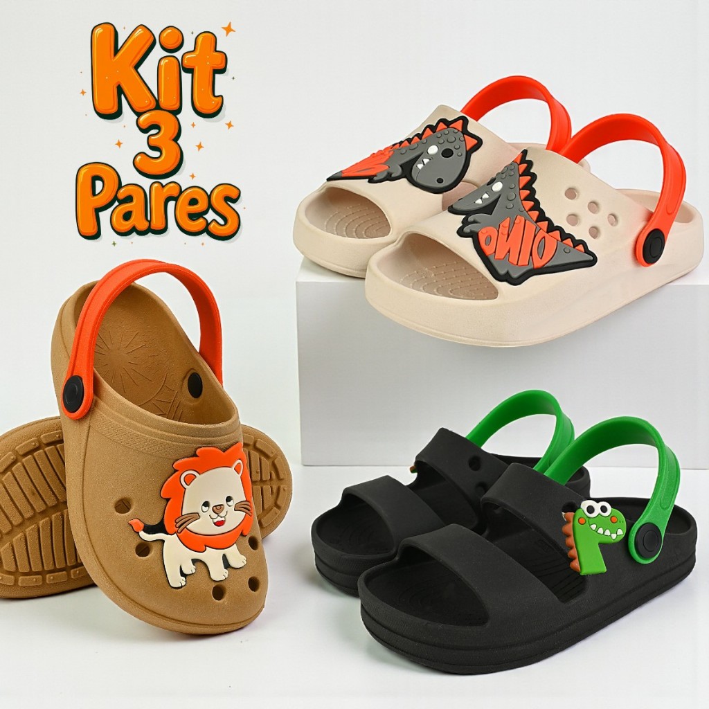 Kit 3 Pares Sandália Infantil Menino Confortável Papete Casual com Desenho Divertido Chinelo Macio em Oferta na Shopee