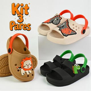 Kit 3 Pares Sandália Infantil Menino Confortável Papete Casual com Desenho Divertido Chinelo Macio em Oferta na Shopee