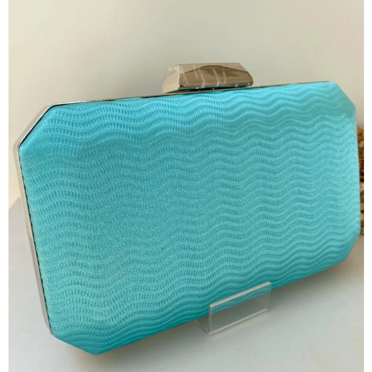 Clutch turquesa com metal prata bolsa de festa turquesa
