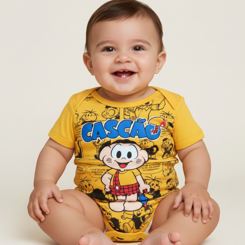Body Bebê Temático Fantasia Infantil Cascão Cebolinha - Turma Da Monica