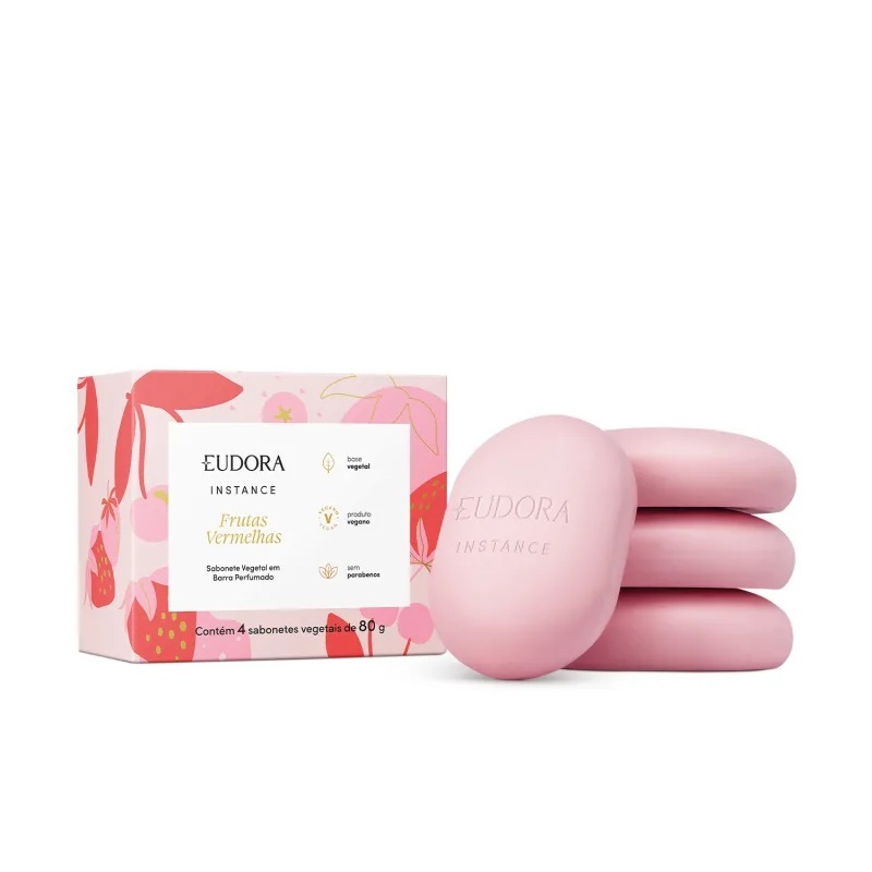 Sabonete Vegetal em Barra Perfumado Instance Frutas Vermelhas 4x80g Eudora