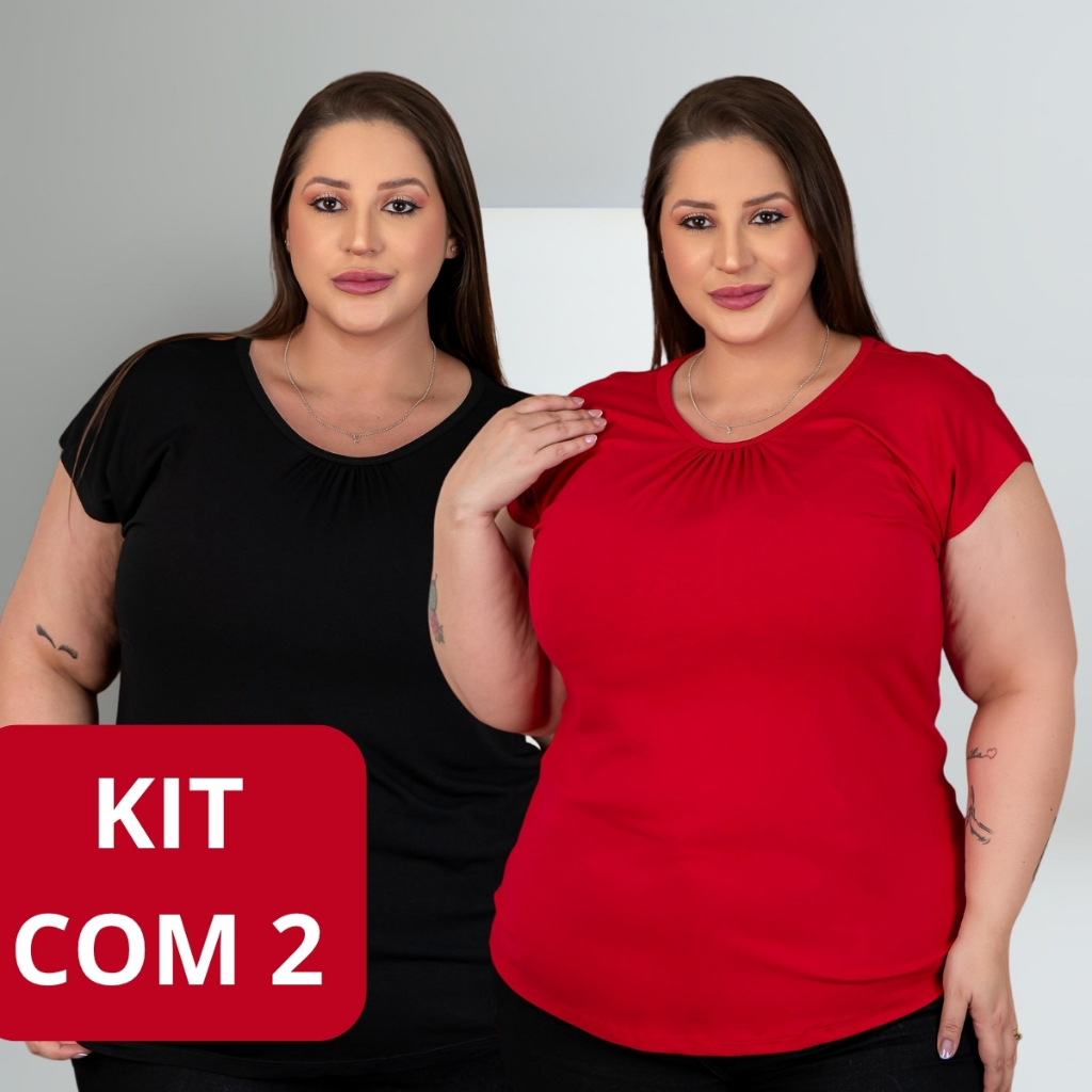 Kit 2 Camisas Feminina Social Plus Size Elegante Lisa Confortável