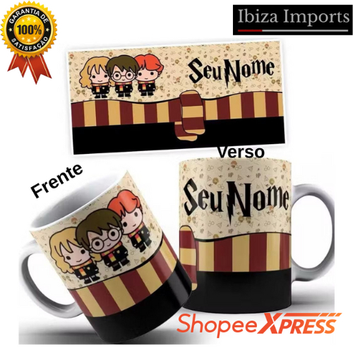 Caneca Harry Potter Personalizada com Nome | Presente Geek | Ultra Brilho 325ml