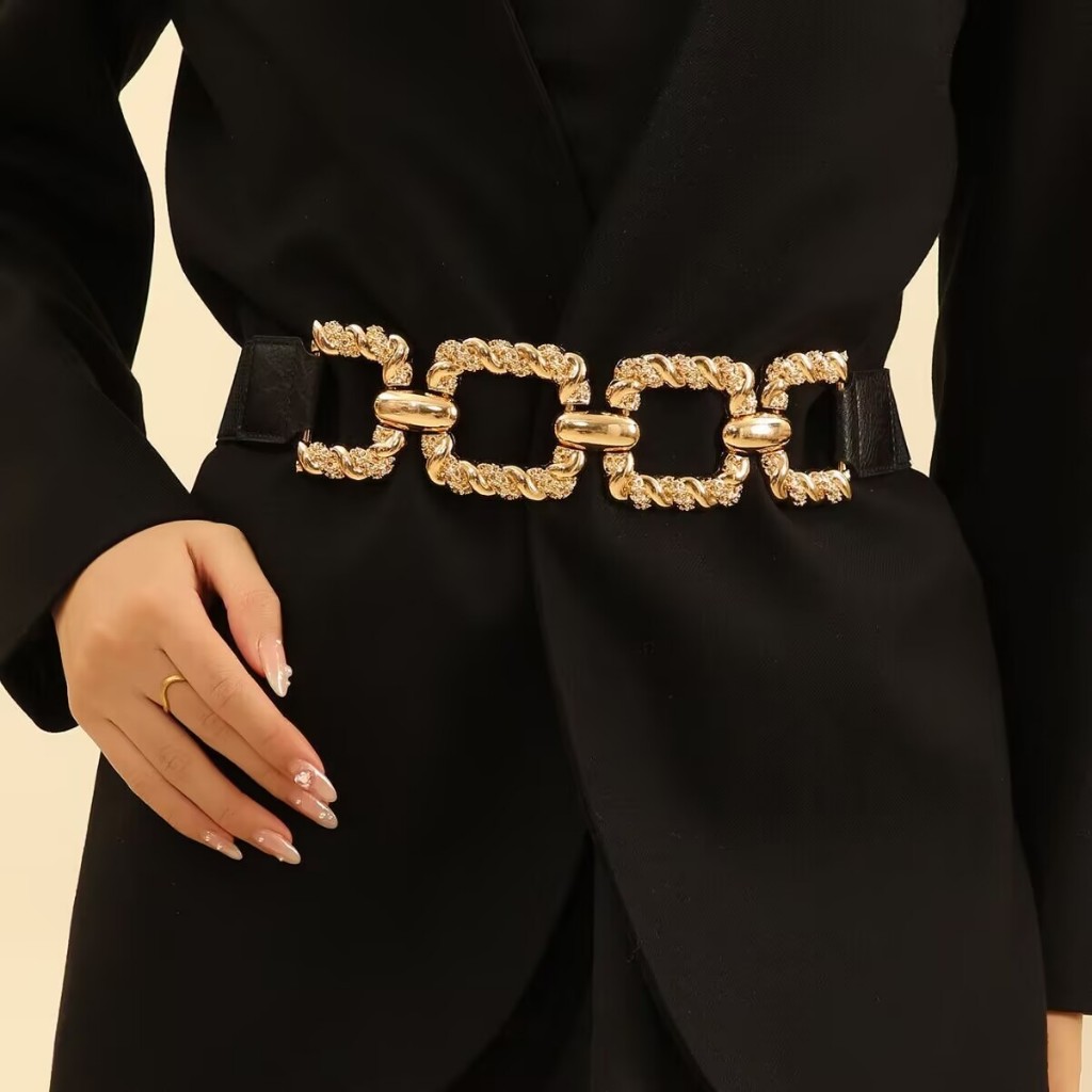 Daiana cinto feminino 2026 moda nova cinto de corrente grossa de metal largo com elástico