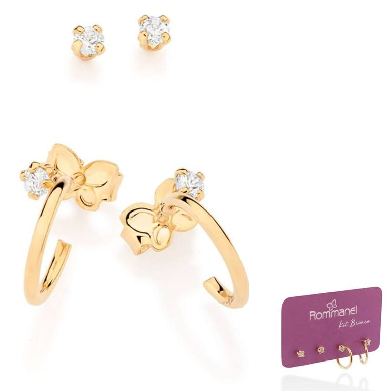 Kit Brinco Rommanel Original Meia Argola E Ponto De Luz Folheado a Ouro 527526 em Oferta na Shopee