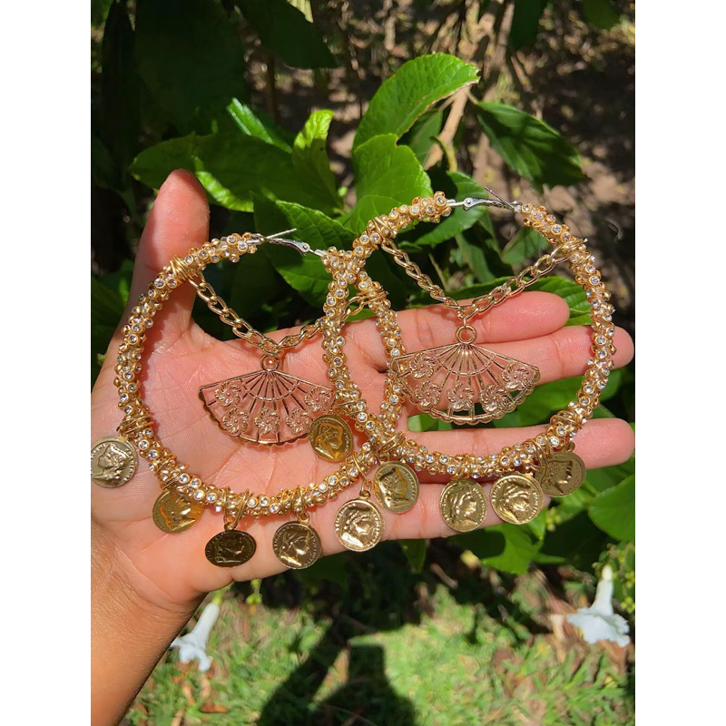 Brinco Argola Cigana Dourado - brinco cigano/ argola artesanal / brinco com moedas/ brinco místico/ baralho cigano/tarot