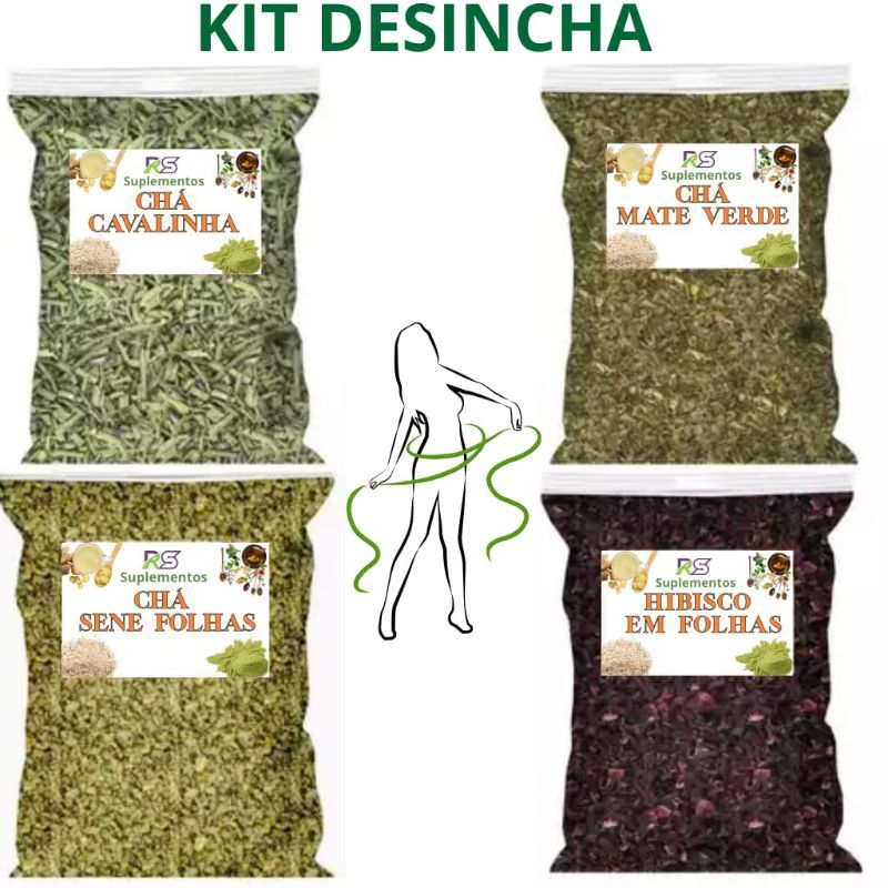 Kit Desinchá: Cavalinha, Cha Verde, Chá de Hibisco e Sene - Chá Secreto 30 Dias