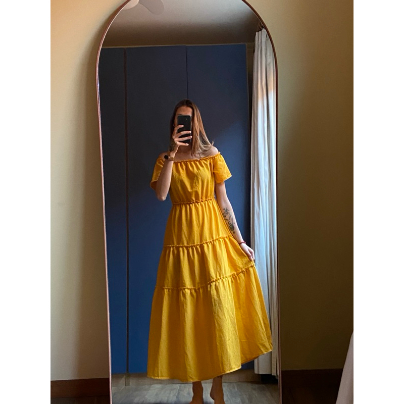 vestido amarelo três marias longo ciganinha TAM. m - postagem imediata