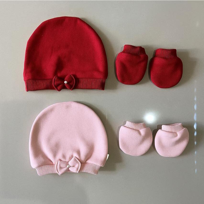 Kit 2 Toucas e 2 Luvas Bebê Menina RN Recém-Nascido Algodão Macio Enxoval Maternidade Kit 2 Toucas e 2 Luvas Bebê Menina RN Recém-Nascido Algodão Macio Enxoval Maternidade