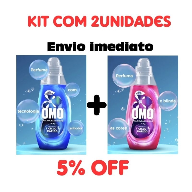 kit com 2. OMO ciclo rápido ação cuidado + OMO ciclo rápido ação antiodor. (1un de cada) 750ml cada