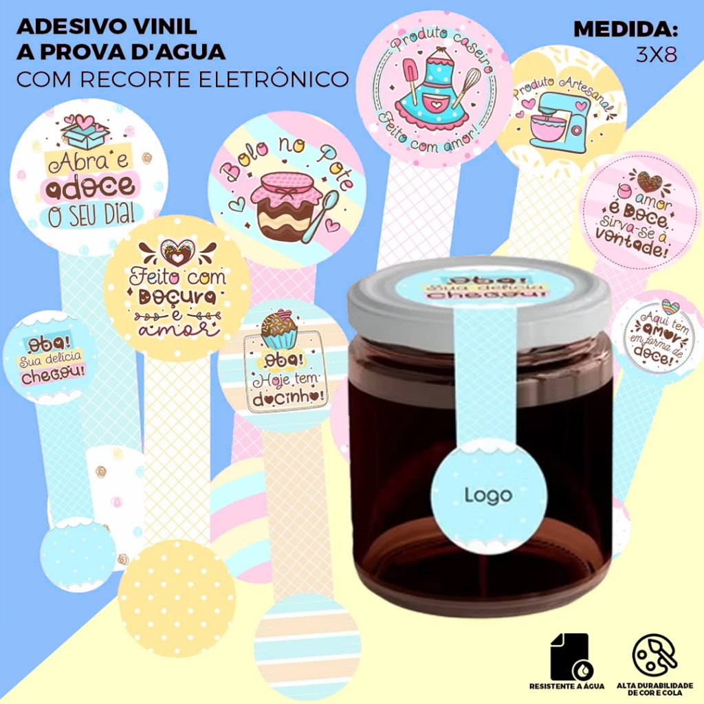 Kit com 120 Etiquetas Adesivas de Lacre para Bolo de Pote | Personalizadas com sua logo | Ideais para confeitaria | Lacr em Oferta na Shopee