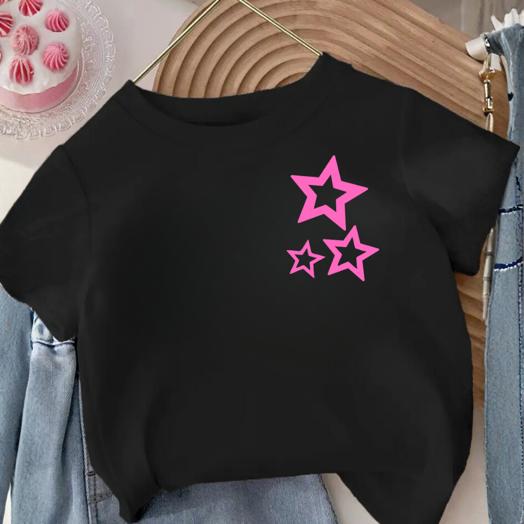 Camiseta Básica Estrela t-shirt Feminina Moda Casual Blusa Leve Confortável