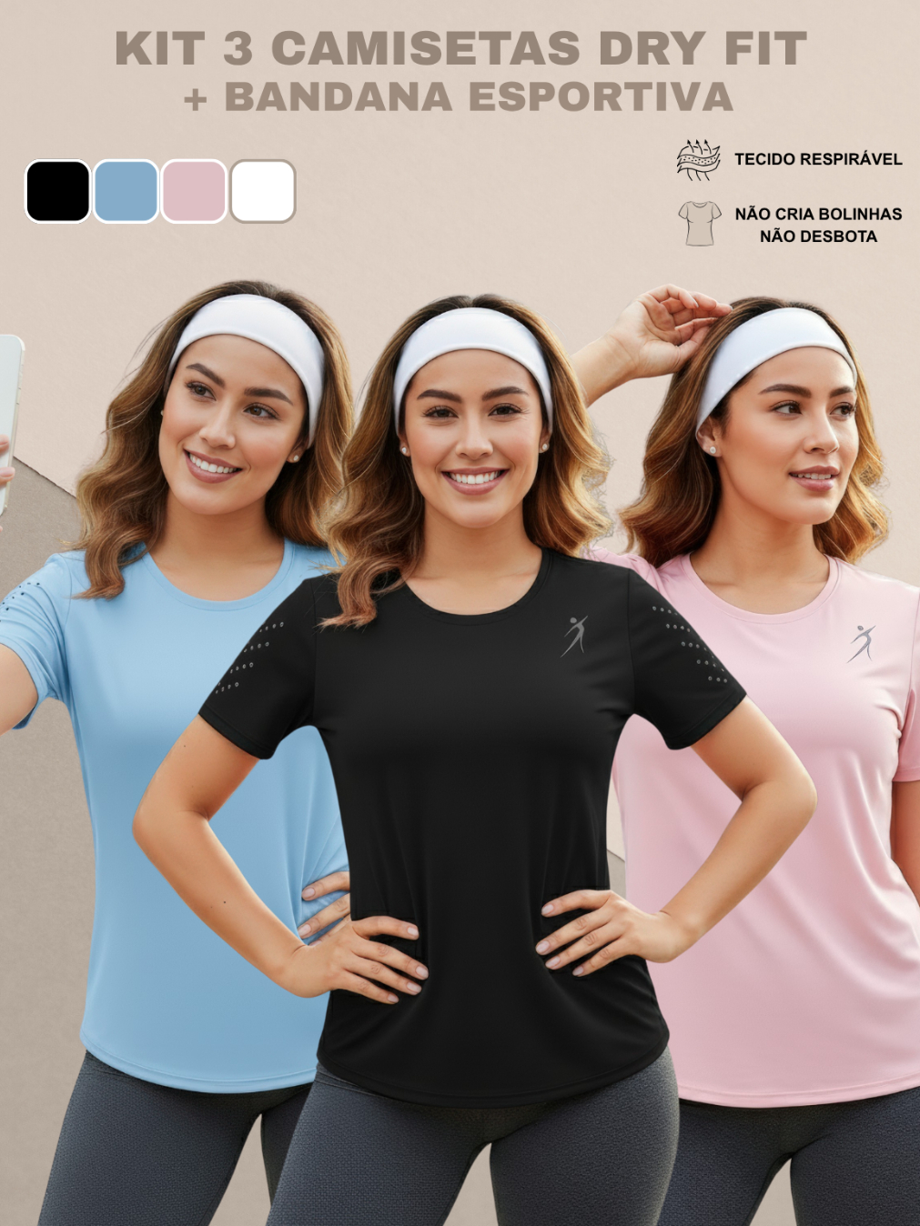 Kit 3 Camisetas Femininas Dry Fit Academia Fitness Corrida Treino Esportivo Confortável