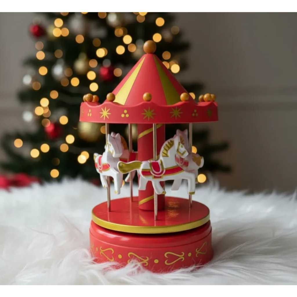 Carrossel Natalino Musical a Corda Giratório Decoração Papai Noel Natal