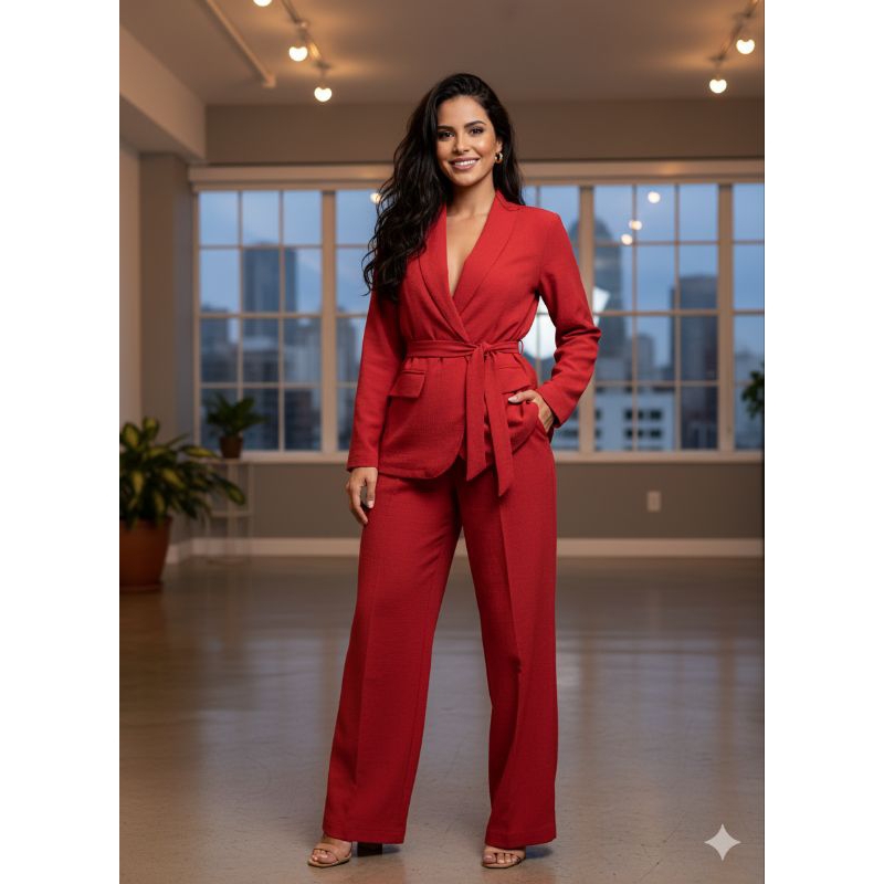 Conjunto Feminino  Social com Blazer e Calça Pantalona  tecido duna