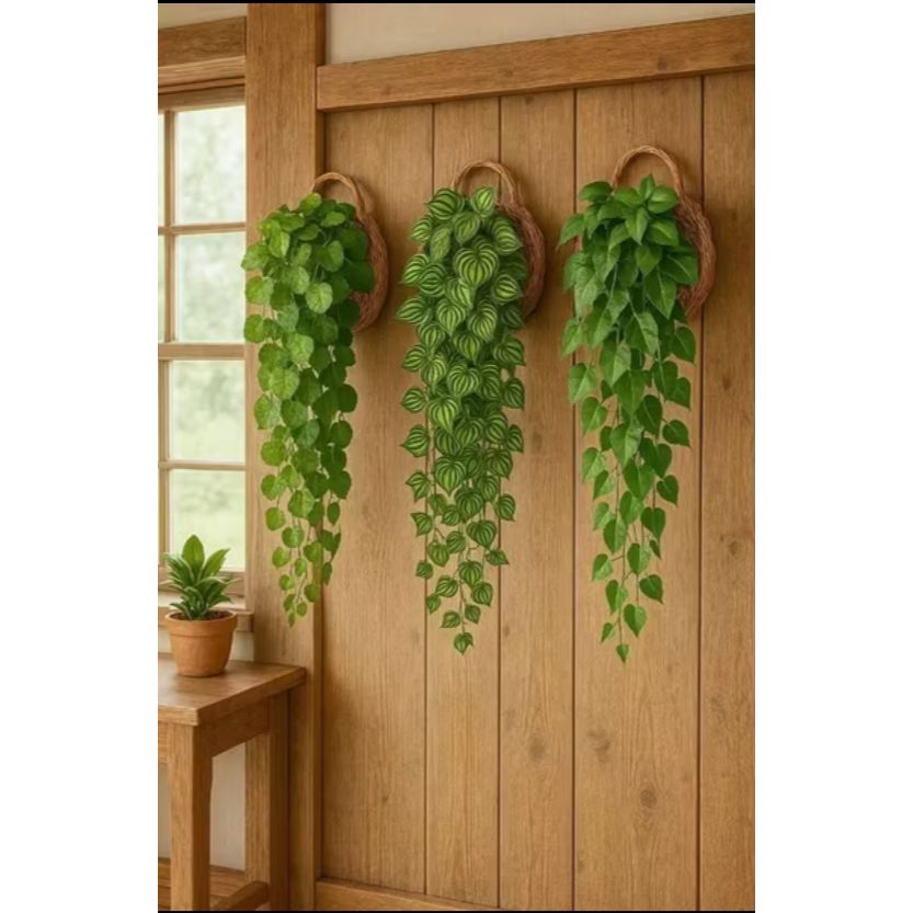 Kit Arranjo com 2 Pendentes Artificial + Vaso Trançado Marrom