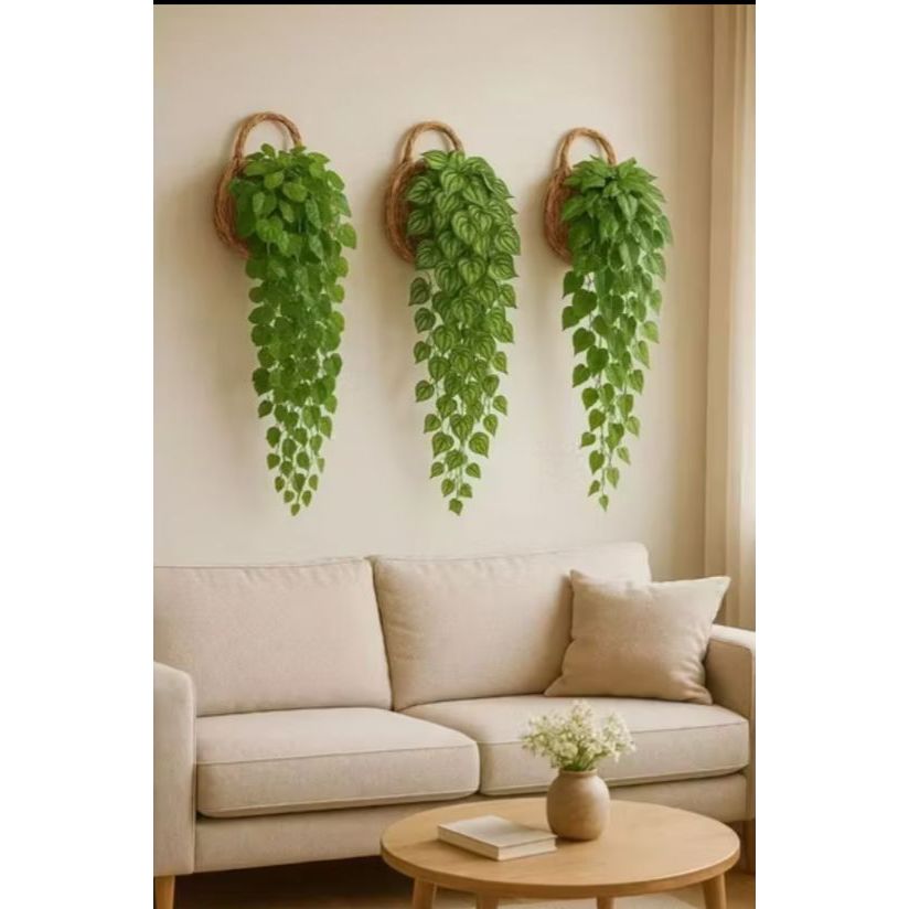 1 Arranjo 2 Pendentes 2m cada Artificiais + Vaso de Planta Trançado Marrom Decoração Casa, Casamento, Quarto, Escritório