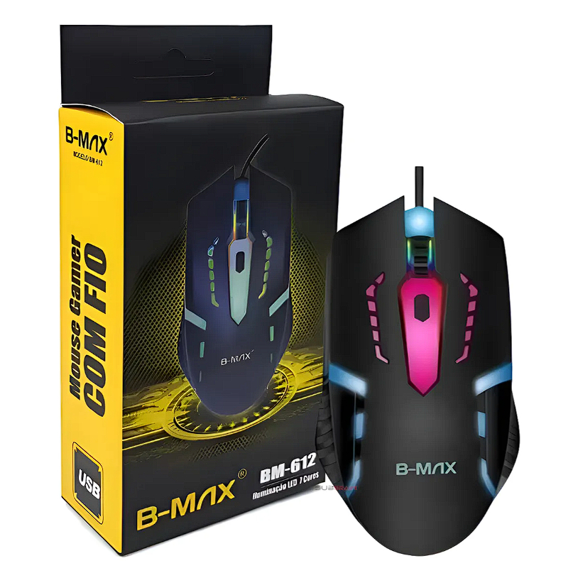 Mouse Gamer Usb Led Rgb 3200 Dpi B-max - Bm612 Óptico Cor Pr Preto Mouse Gamer Usb Led Rgb 3200 Dpi B-max - Bm612 Óptico