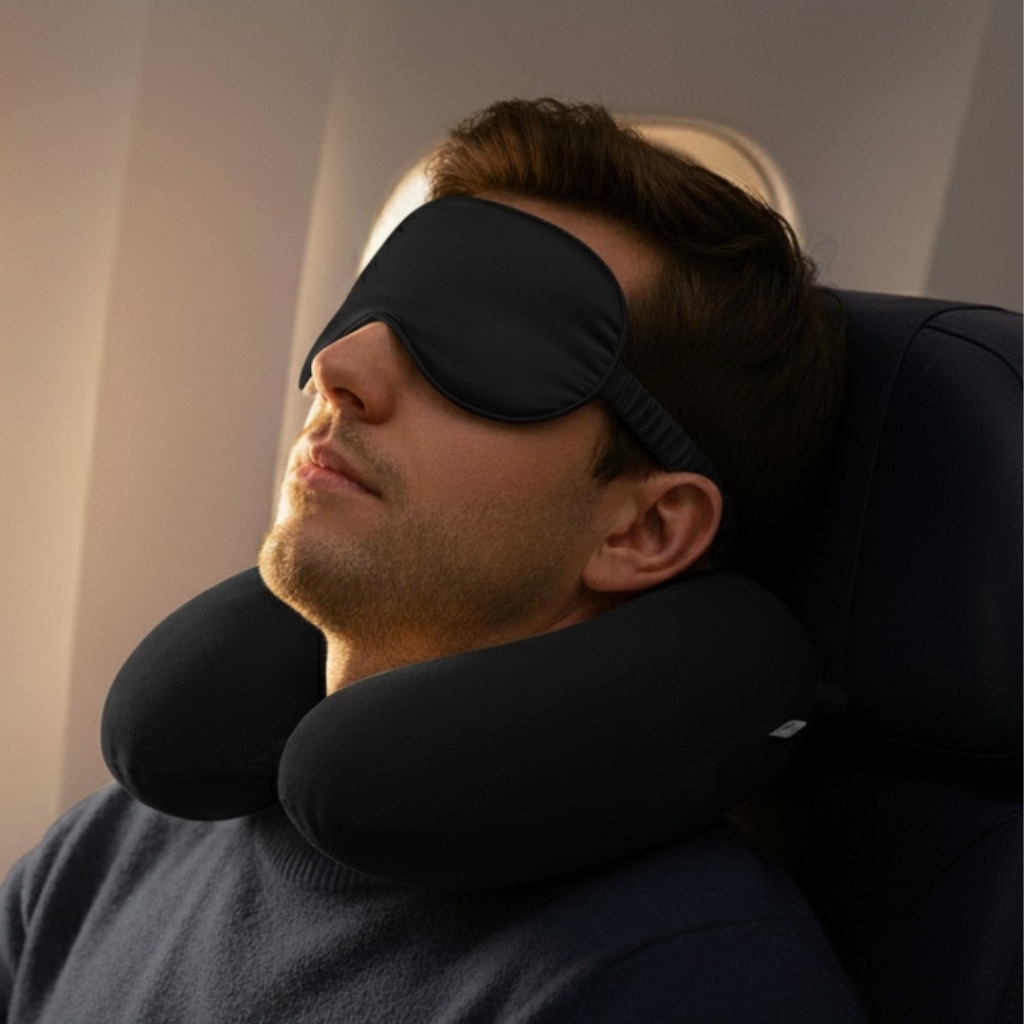 Kit Viagem Almofada de Pescoço e Máscara de Dormir Conforto Adulto e Infantil em Oferta na Shopee