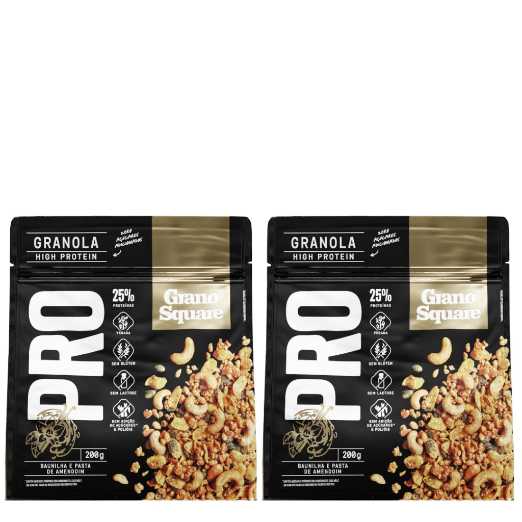 Kit 2 Granolas PRO Baunilha Pasta de Amendoim 200g Mix Sementes com Linhaça Dourada Chia GranoSquare