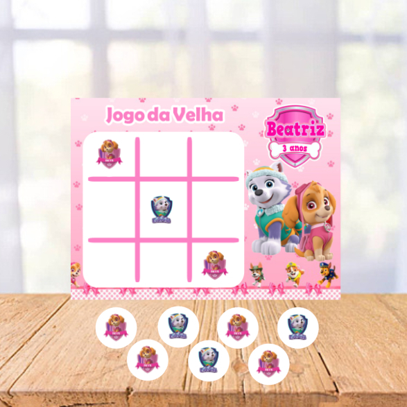 Jogo da Velha Patrulha Canina Skye e Everest Personalizada / Lembrancinha de Festa / Aniversário Infantil