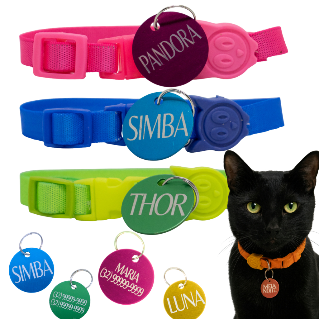 Coleira De Gato Tag e plaquinha de identificação com nome e telefone Anti Enforcamento em Oferta na Shopee