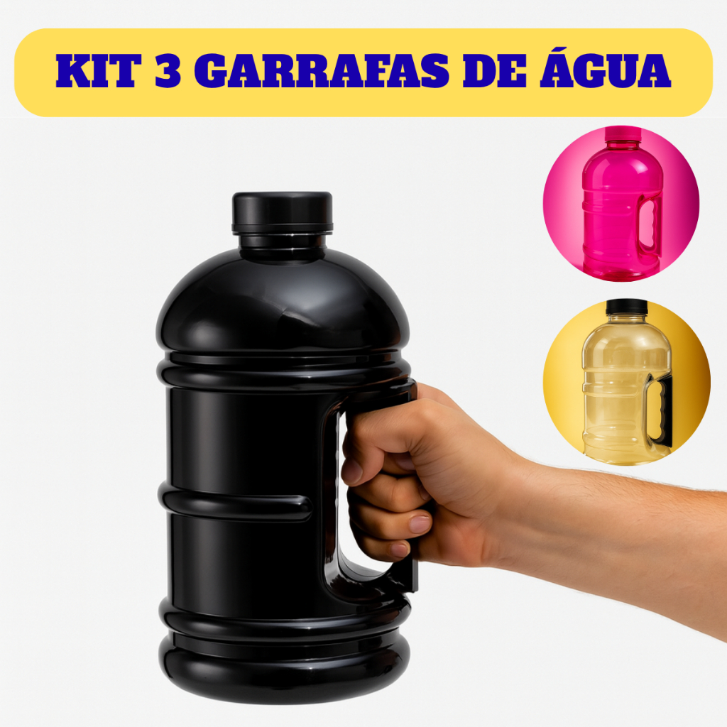 Kit 3x Garrafa de Água 1.8L com Alça Anti-Vazamentos
