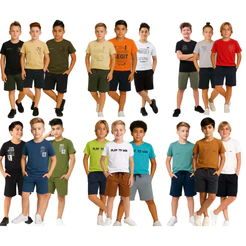 Kit 5 Conjuntos Camisetas Bermudas Verão Menino Juvenil Cores Sortidas