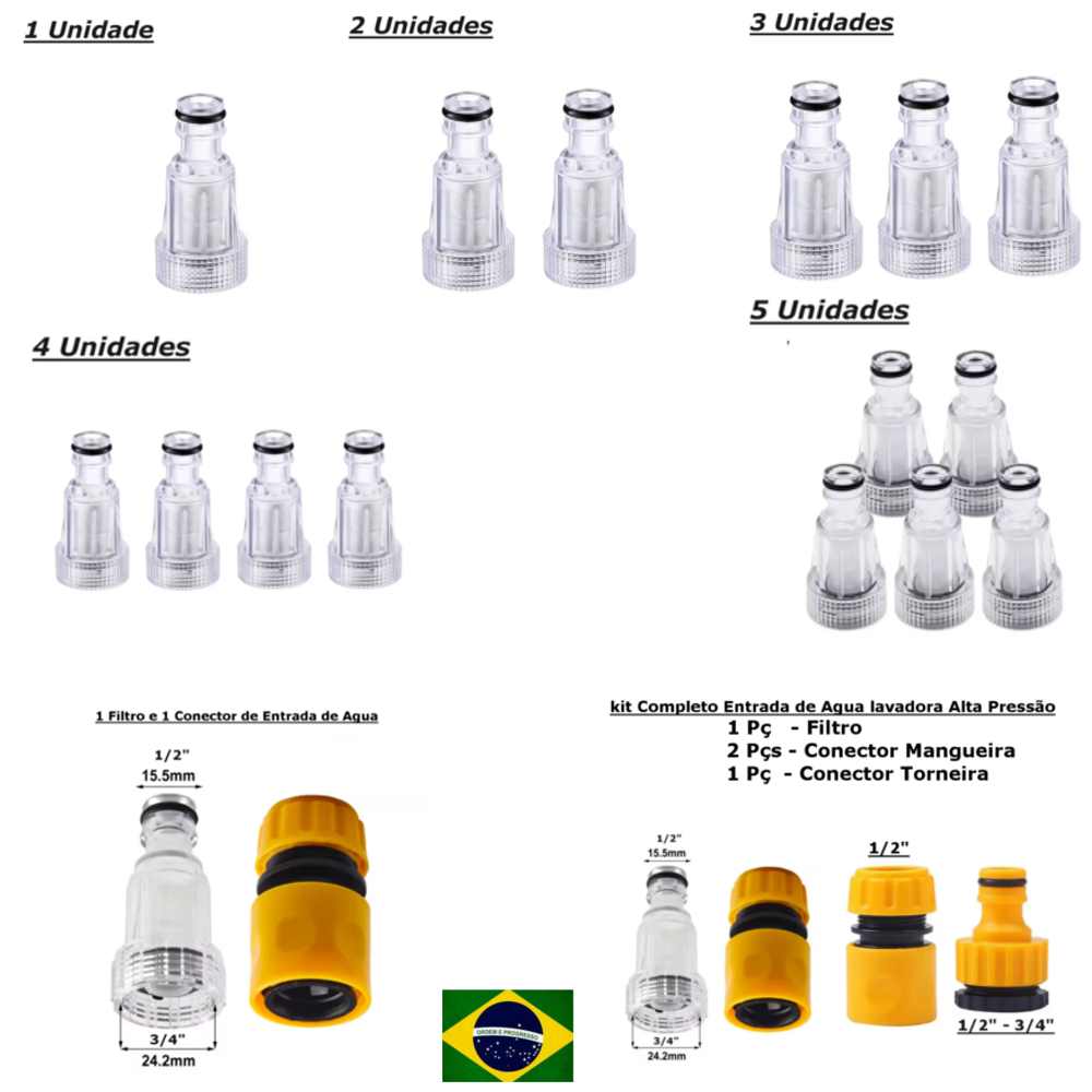 Bico de Entrada de Agua com Filtro para Lavadoras Alta Pressão 1/2" x 3/4" em Oferta na Shopee