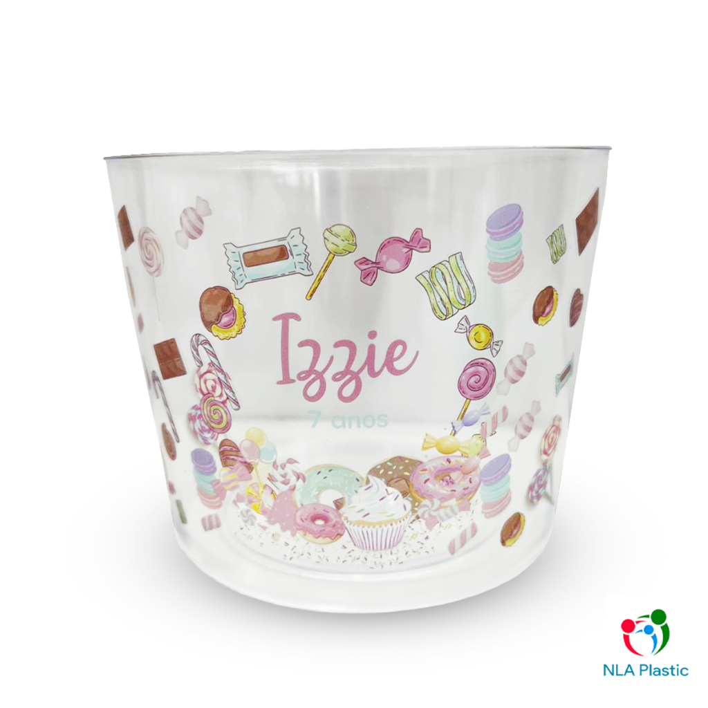 Kit 5 10 20 Balde de Pipoca 1,5L Acrílico Transparente Personalizado Ideal Para Festas e Brindes