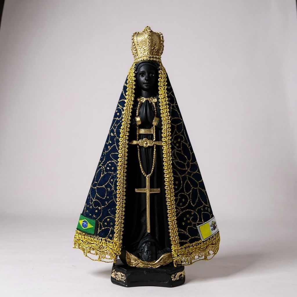 Imagem Nossa Senhora Aparecida Gesso 20 Cm Com Manto Brilho