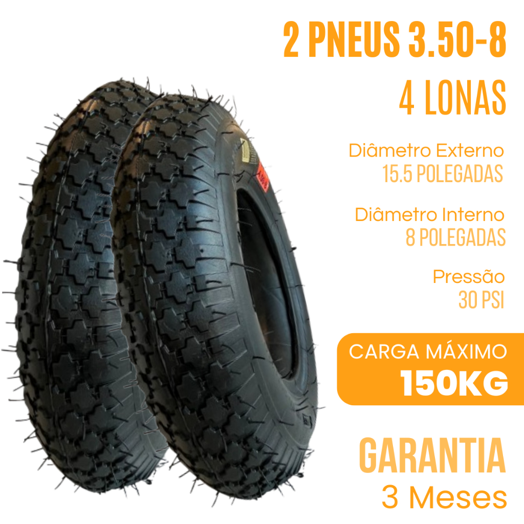 2 Pneus 3.50-8 Carrinho De Mão, Carriola, 4 Lonas Aro 8 - Toak.