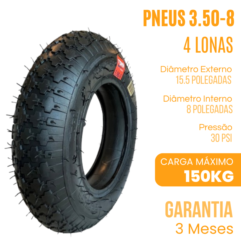 Pneu 3.50-8 Carrinho De Mão, Carriola, 4 Lonas Aro 8 - Toak. em Oferta na Shopee