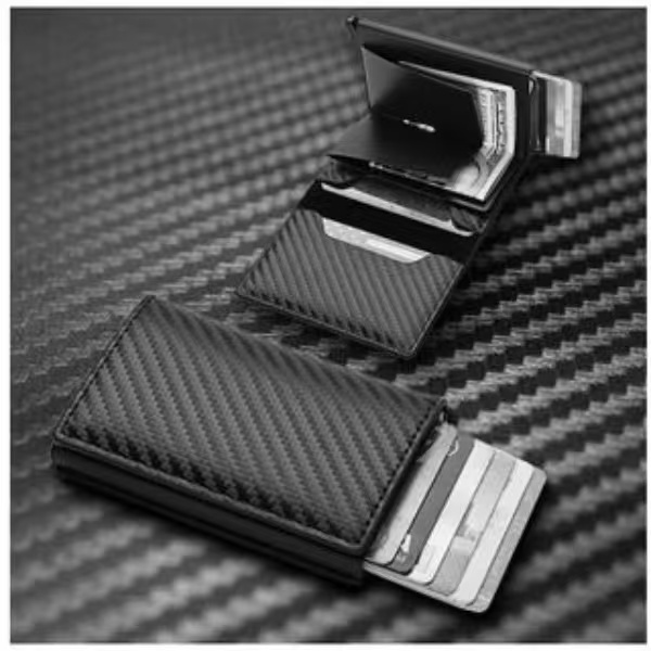 PoCarteira RFID de fibra de carbono - Porta-cartões pop-up automático, proteção antirrouborta-cartões RFID fino Anti-rou