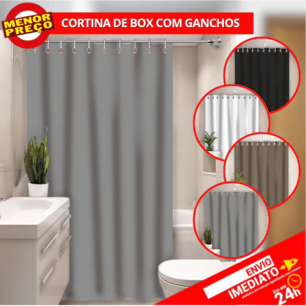 Cortina Box Vinil Luxo para Banheiro - Anti Mofo Resistente Alta Qualidade 100% Vinil - Envio em 24h em Oferta na Shopee