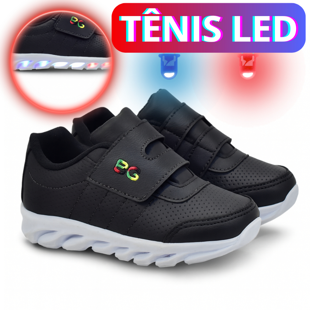 Tenis Menino LED Casual Tênis Menina Luzinha Sem Cadarço Confortavel Macio