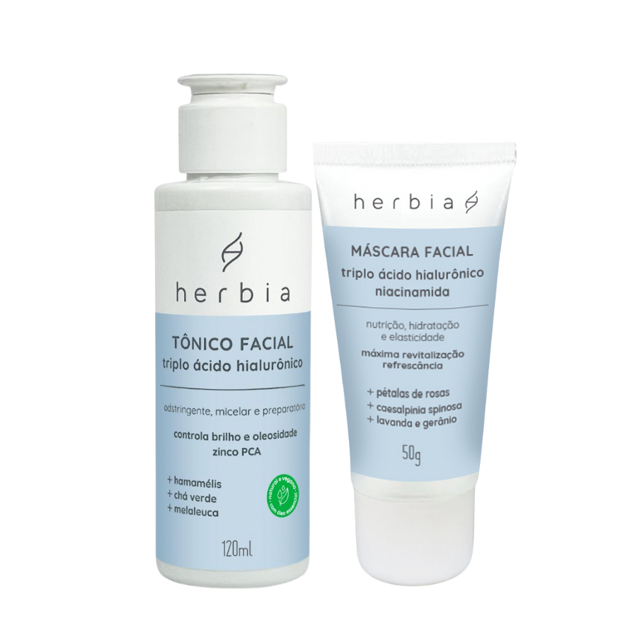 Kit Skin Care Hérbia Tônico De Limpeza Facial 50ml + Máscara Facial Ácido Hialurônico Hidratante 50g