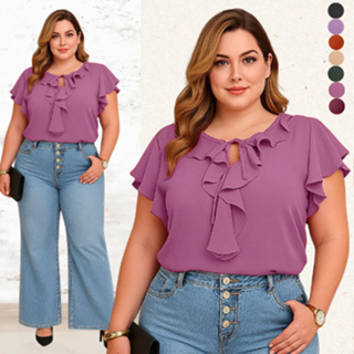 BLUSA PLUS SIZE BABADO FEMININO SOCIAL FEMININA MODA MODESTA BLUSAS FEMININAS FRESQUINHA CONFORTÁVEL TENDENCIA BASICA em Oferta na Shopee