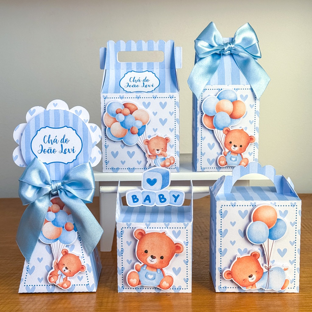 Kit Caixinhas Personalizadas Ursinho Azul/Mimos,Lembrancinhas,Caixinhas,Infantil,Chá de Fralda Menina,Decoração