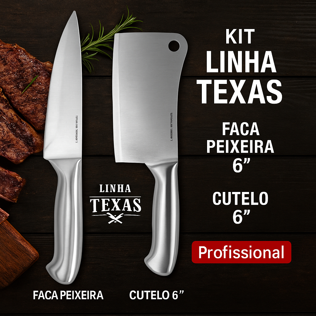 Imagem Kit Cutelo Pexeira Tábua Churrasco Profissional Inox Desossa Pão Aço Alta Qualidade