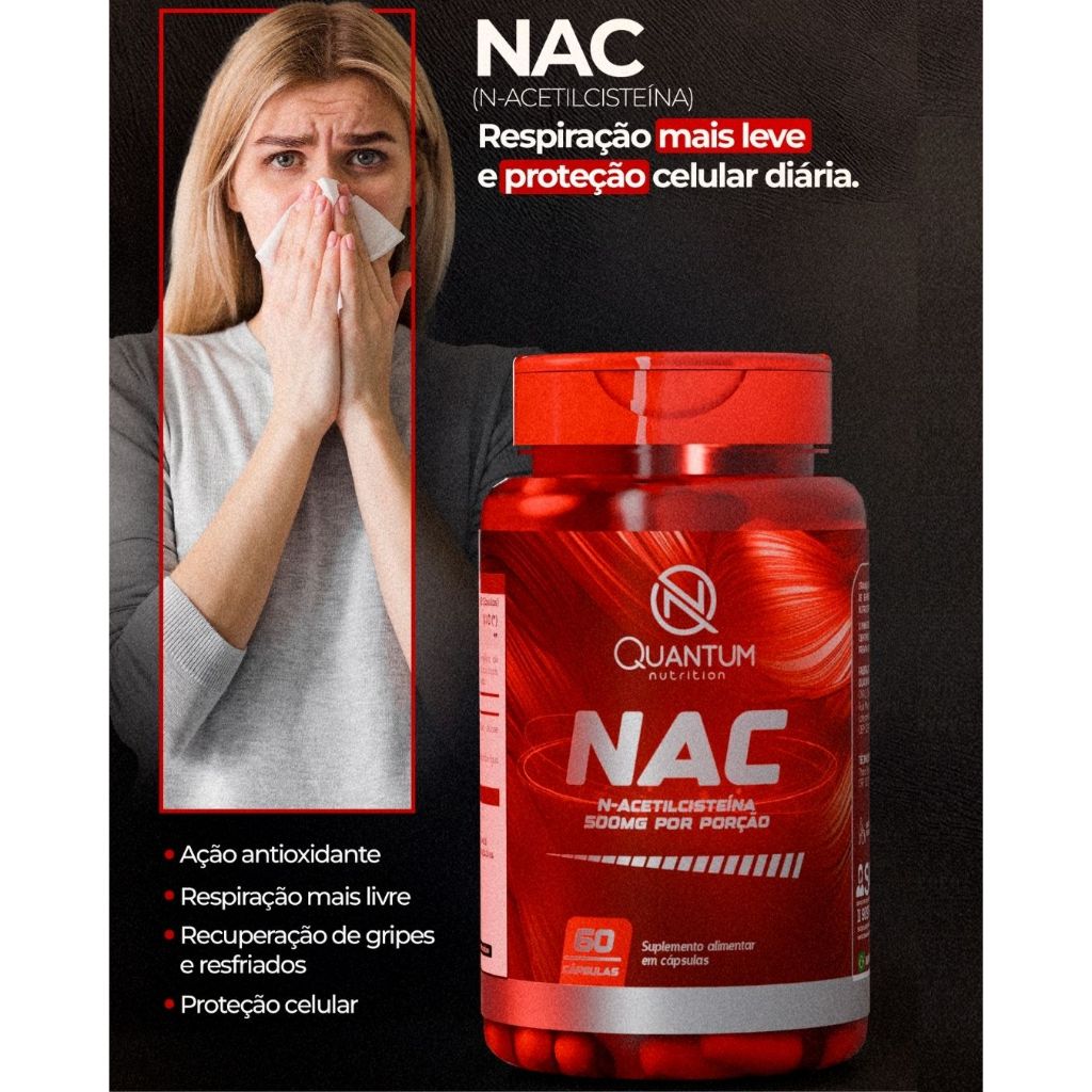 kit 1 a 3 NAC N-Acetilcisteína 60 á 360 Cáps Antioxidante Fortalece Imunidade Quantum Nutrition em Oferta na Shopee