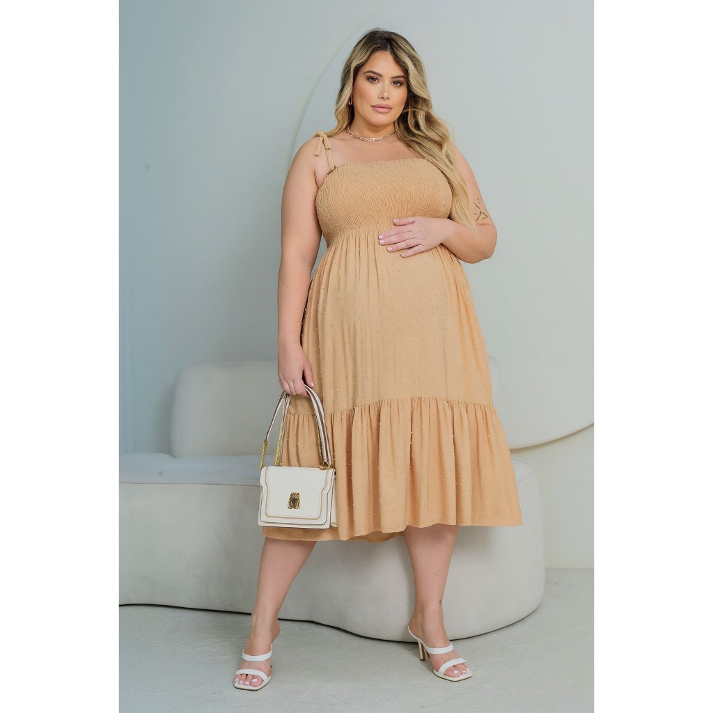 Vestido Plus Size Midi Rodado Confortável E Leve Para O Dia A Dia grávidan en gestante