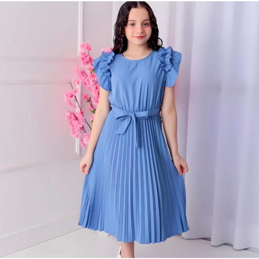 Vestido Infanto Juvenil Princesa Midi Evangélico com Babado, Laço e Saia Plissada com forro em Oferta na Shopee
