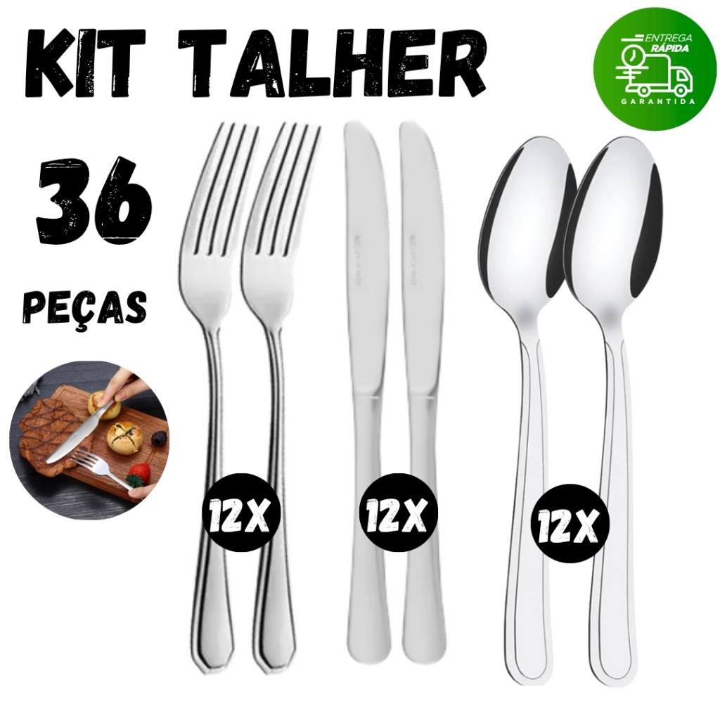 Jogo 36 Peças Garfo Faca Colher Talher Aço Inox Grande Luxo Cozinha Bar Restaurante Buffet Faqueiro em Oferta na Shopee