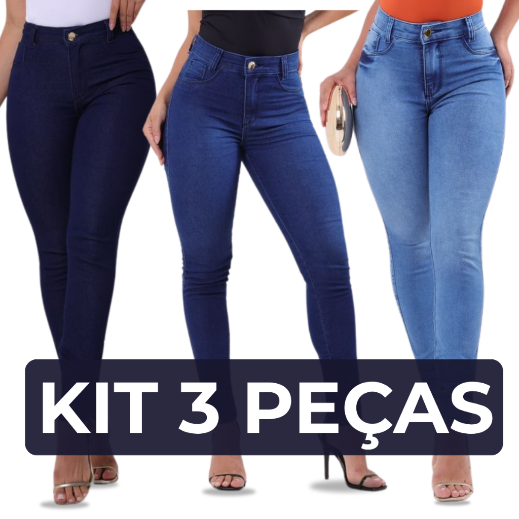 Kit 3 calça Jeans feminina skinny Cintura alta premium com elastano levanta bumbum Kit Surpresa