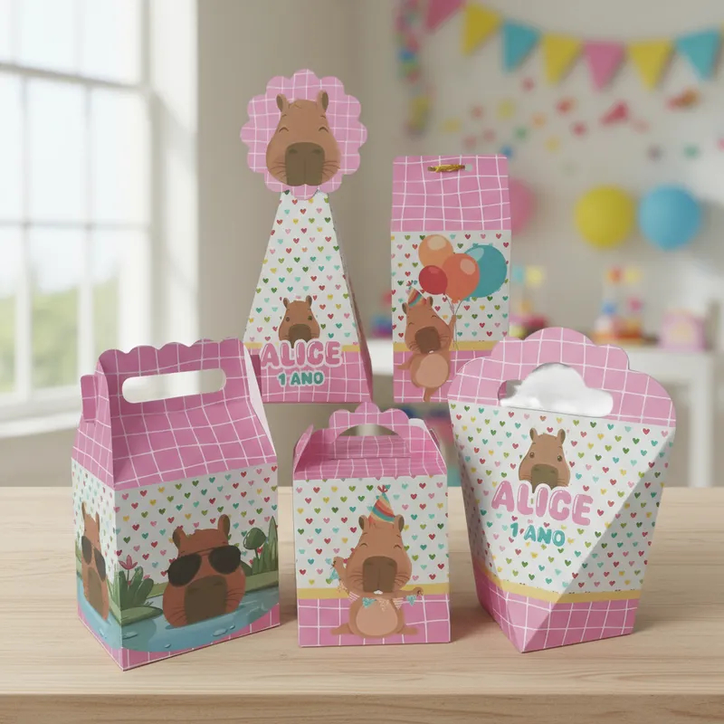 Lembrancinhas de Capivara Aniversário Pegue e Monte Personalizados Caixinhas Kit Festa Infantil Decoração