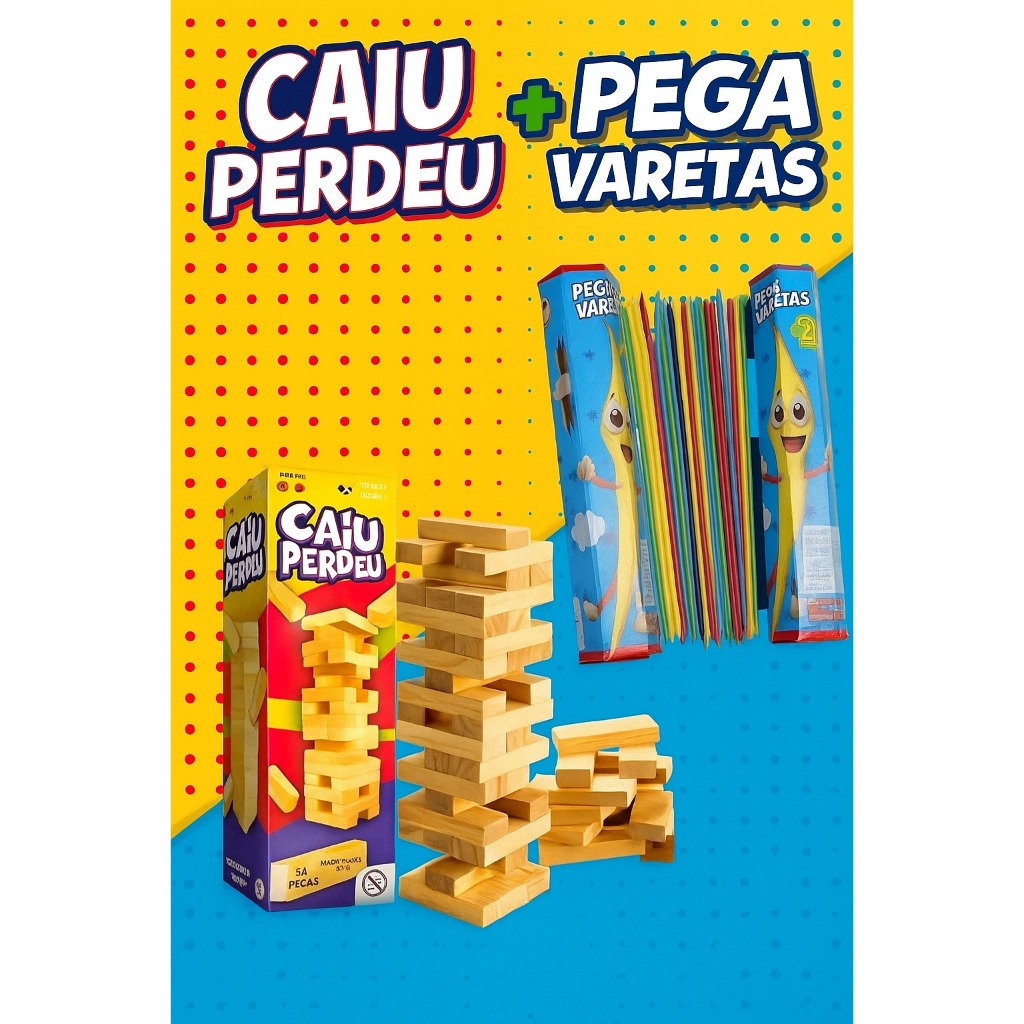 2 Jogo Madeira Caiu Perdeu 54 Peças - Pais e Filhos brinquedo e Pega Vareta