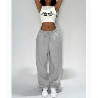 Calça Cinza Larga Moletom Wide Leg Estilo Streetwear Hip Hop em Oferta na Shopee