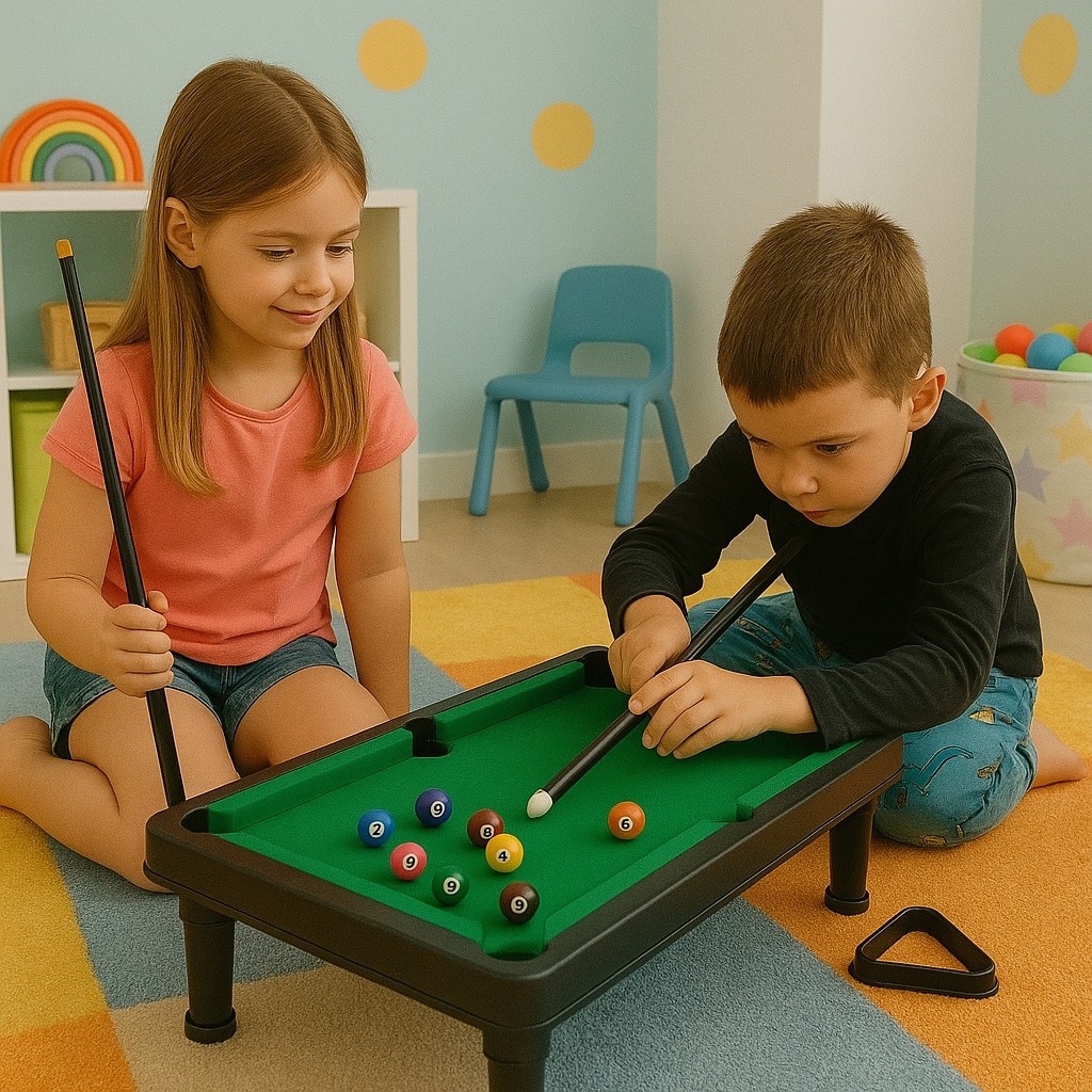 Mini Mesa de Sinuca Infantil Bilhar Snooker para Crianças Kit 11 Bolas Numeradas + 2 Tacos + Mesinha