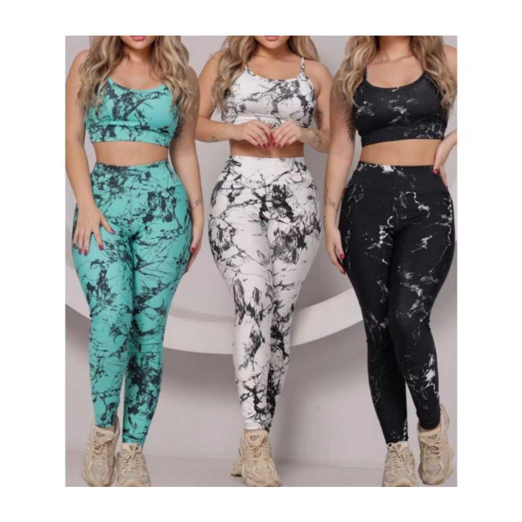 Kit 03 Calça Legging Marmorizada Tie Dye Cintura Alta em Oferta na Shopee